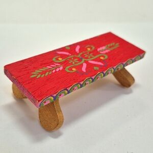 Vintage Dollhouse Miniature Hand Painted Wood Bench Table Bajot Baajat Furniture